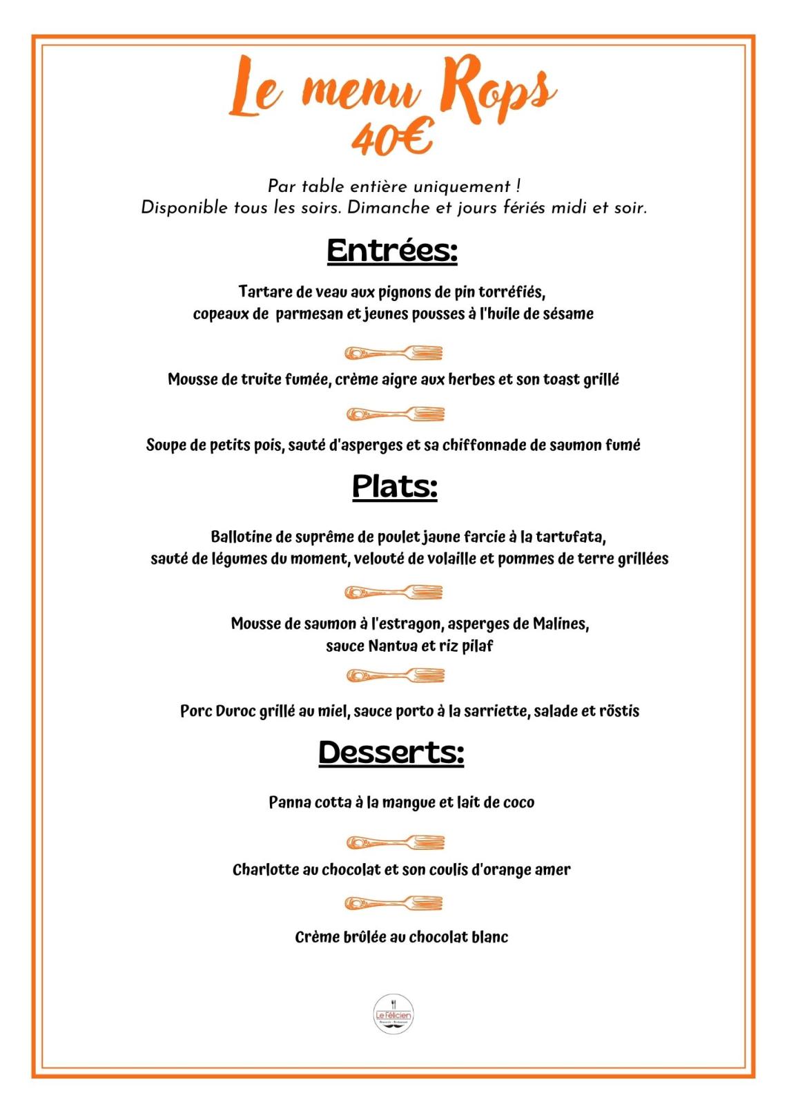 Menu Rops Le Félicien